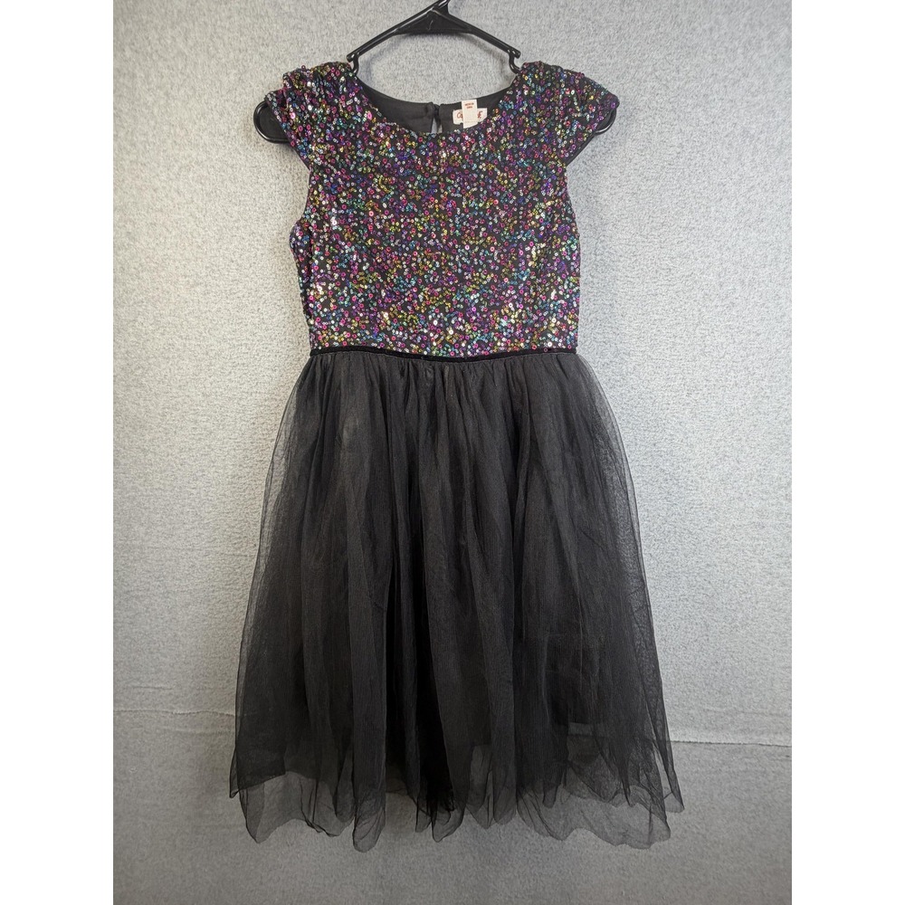 Cat & Jack Dress Girls L 10-12 Black Sequin Tulle Party Formal Holiday Tutu